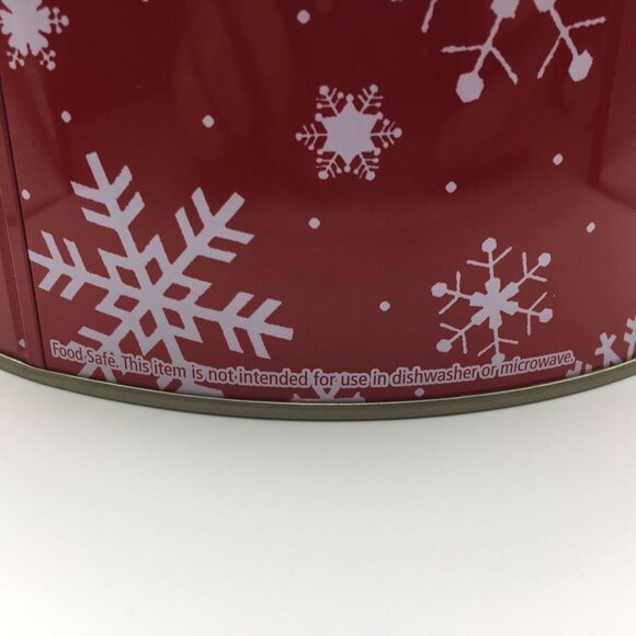 Santa's Workbench 8" Medium Round Canister Christmas Holiday Red White Snowflake - Picture 4 of 10